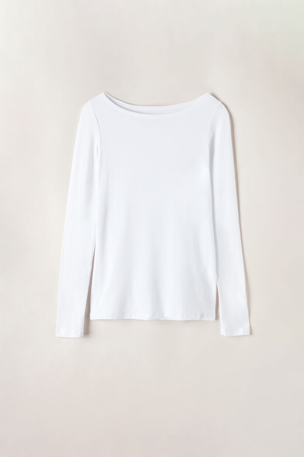 White - 7478 - Milk White Intimissimi Long Sleeve Bateau Neck Top in Micromodal | XHLSE1029