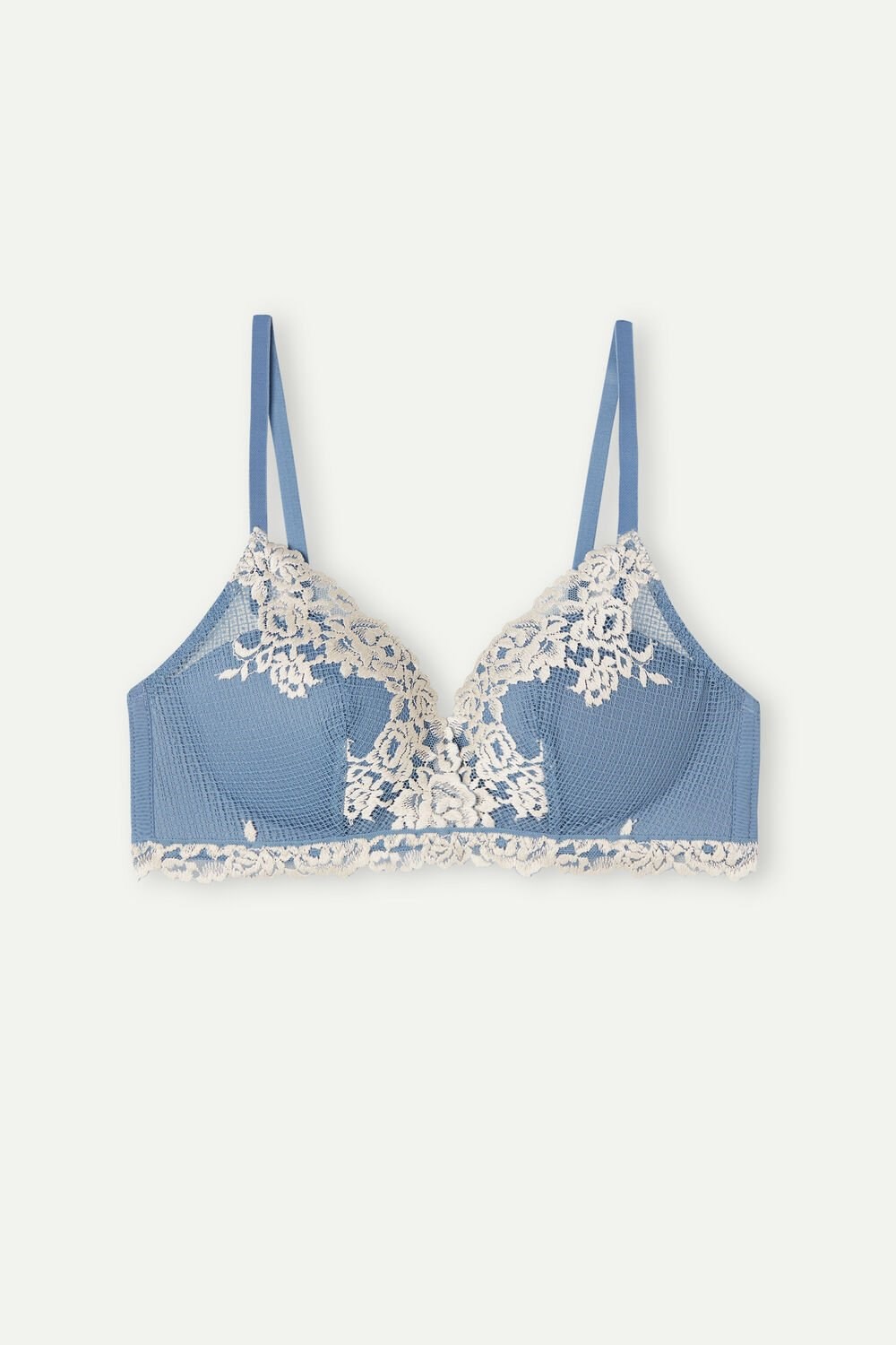 White - 878i - Baby Blue / Ivory Intimissimi Pretty Flowers Fabiola Push-up Bra | QOXTE9648