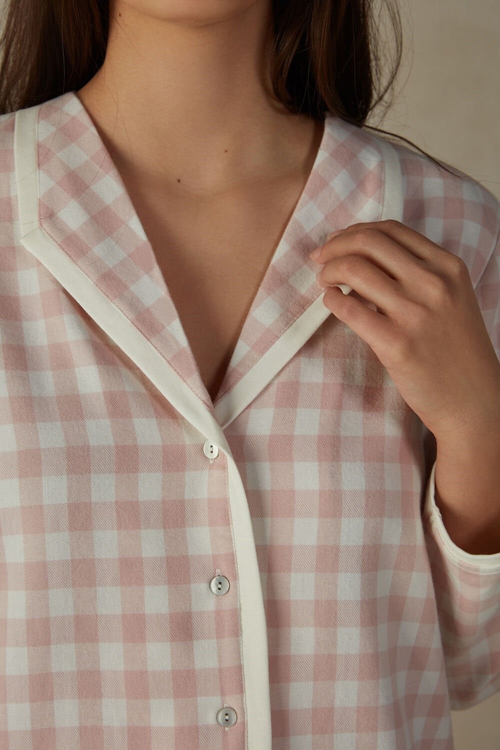 White - 895i - Pink Check / Talc Intimissimi Gingham Lover Shirt in Brushed Cloth | TMSCL9763