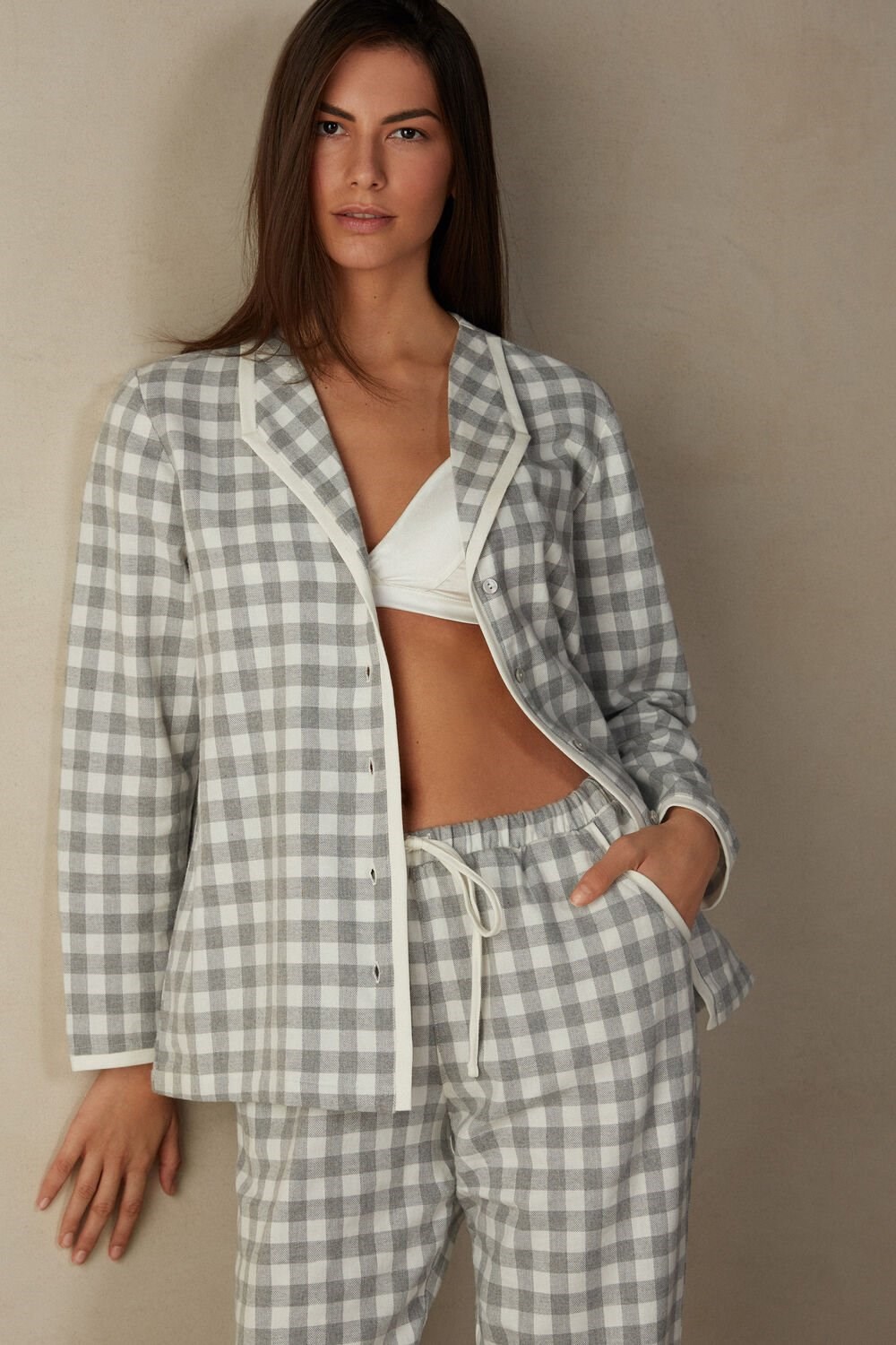 White - 896i - Heathered Grey Square / Talc Intimissimi Gingham Lover Shirt in Brushed Cloth | HPQUV2840