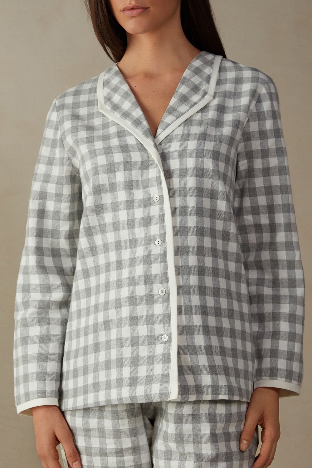 White - 896i - Heathered Grey Square / Talc Intimissimi Gingham Lover Shirt in Brushed Cloth | HPQUV2840