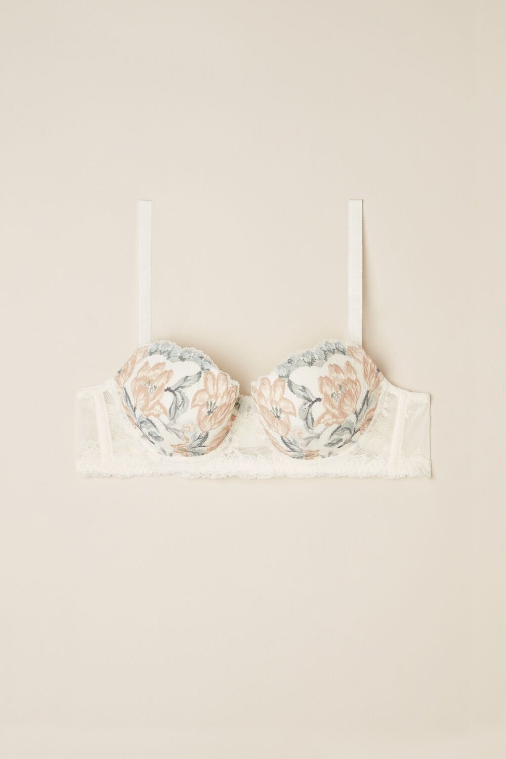 White - 990i - Ivory Autumn Beauty Floral Print Intimissimi Ephemeral Beauty Sofia Balconette Bra | QZSNK0654