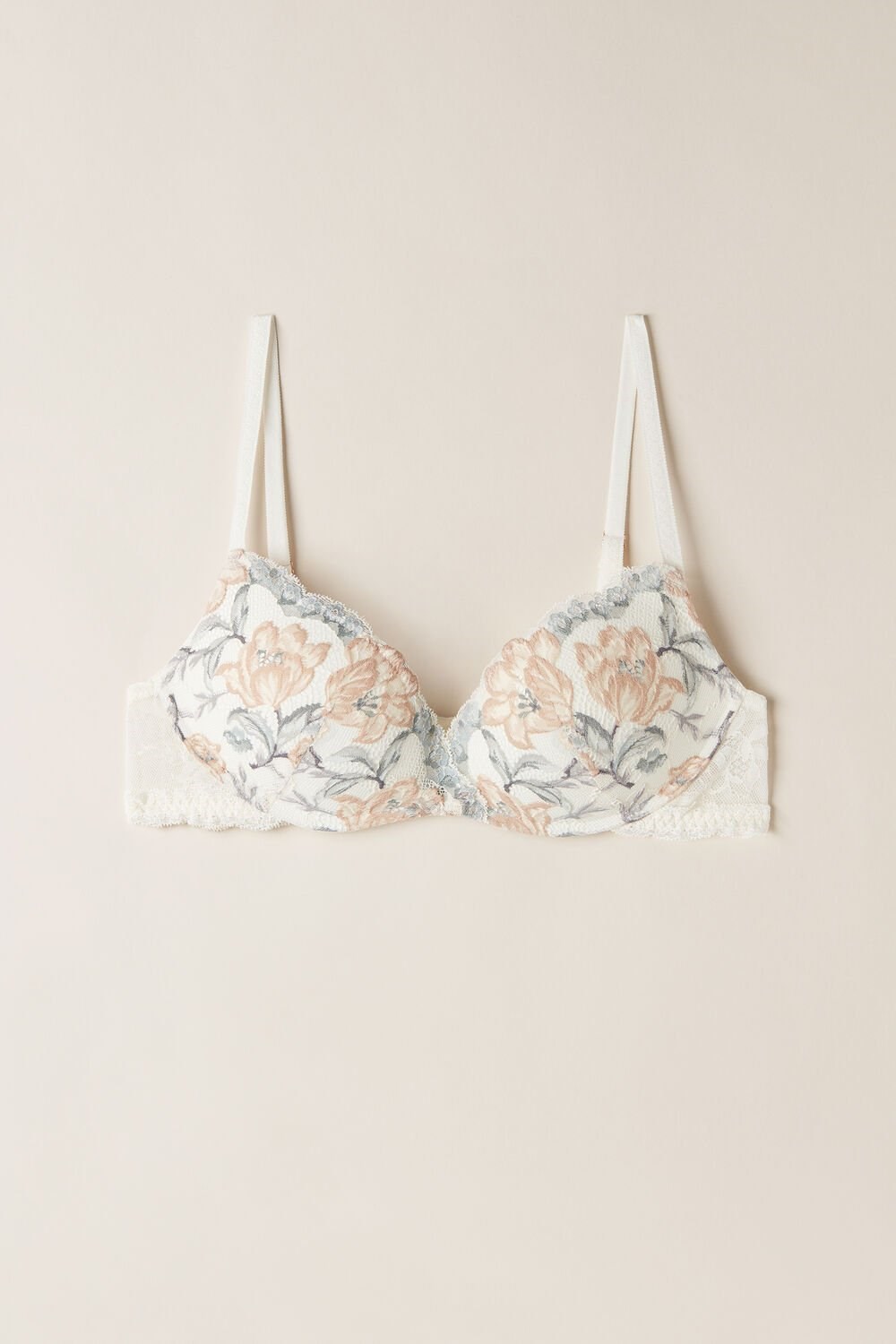 White - 990i - Ivory Autumn Beauty Floral Print Intimissimi Ephemeral Beauty Gioia Super Push-up Bra | SLKTA4025