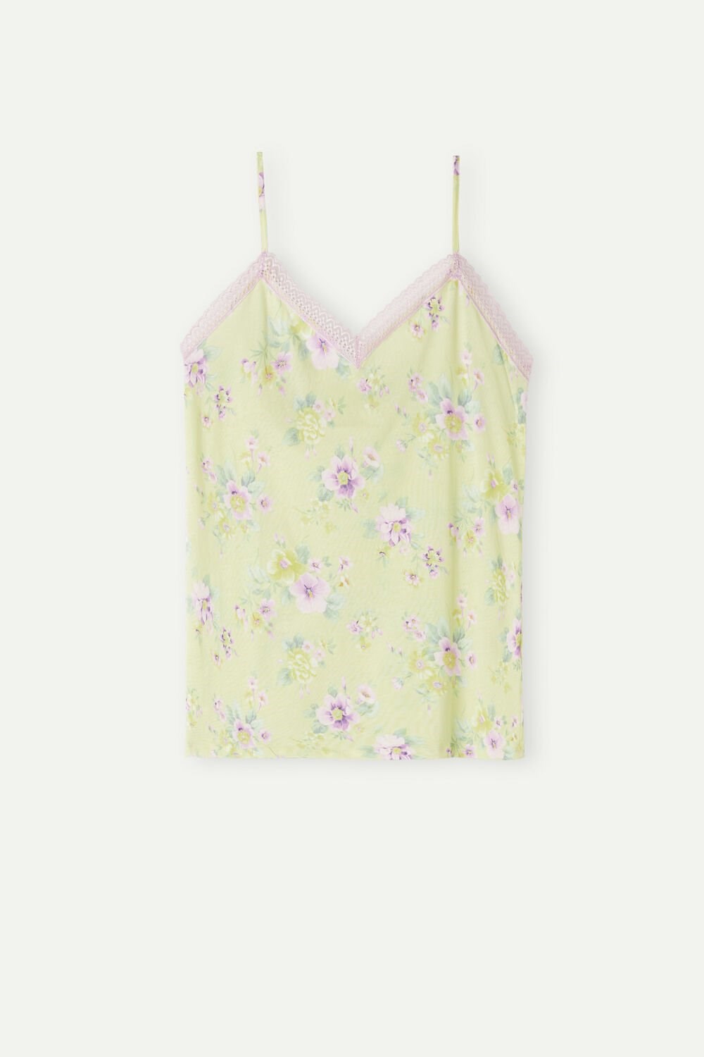 Yellow - 870i - Pastel Yellow Floral Print Intimissimi Flower Power Top in Supima® Ultrafresh Cotton | MOQIS5039